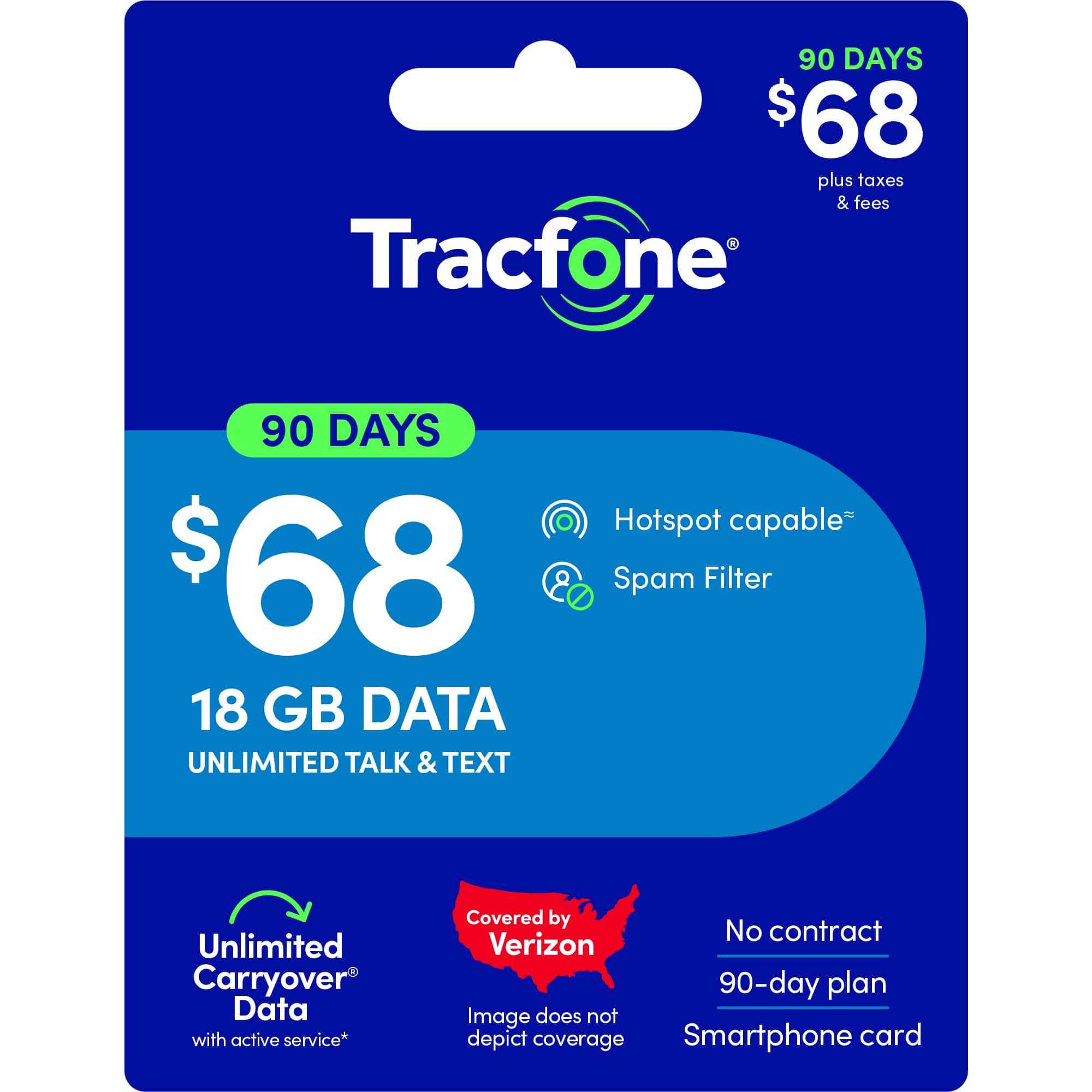 Tracfone - $68 Unlimited Talk & Text plus 18GB of Data 90-Day - Prepaid Plan [Digital]
