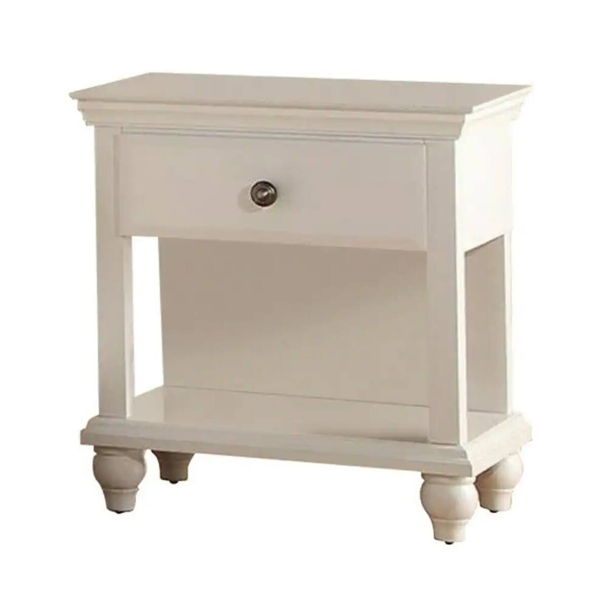 Alt View 6. Loheer - Loheer White Bedroom Nightstand with One Drawer and Open Shelf, 26 Inch Tall Wooden Bedside Table - White.