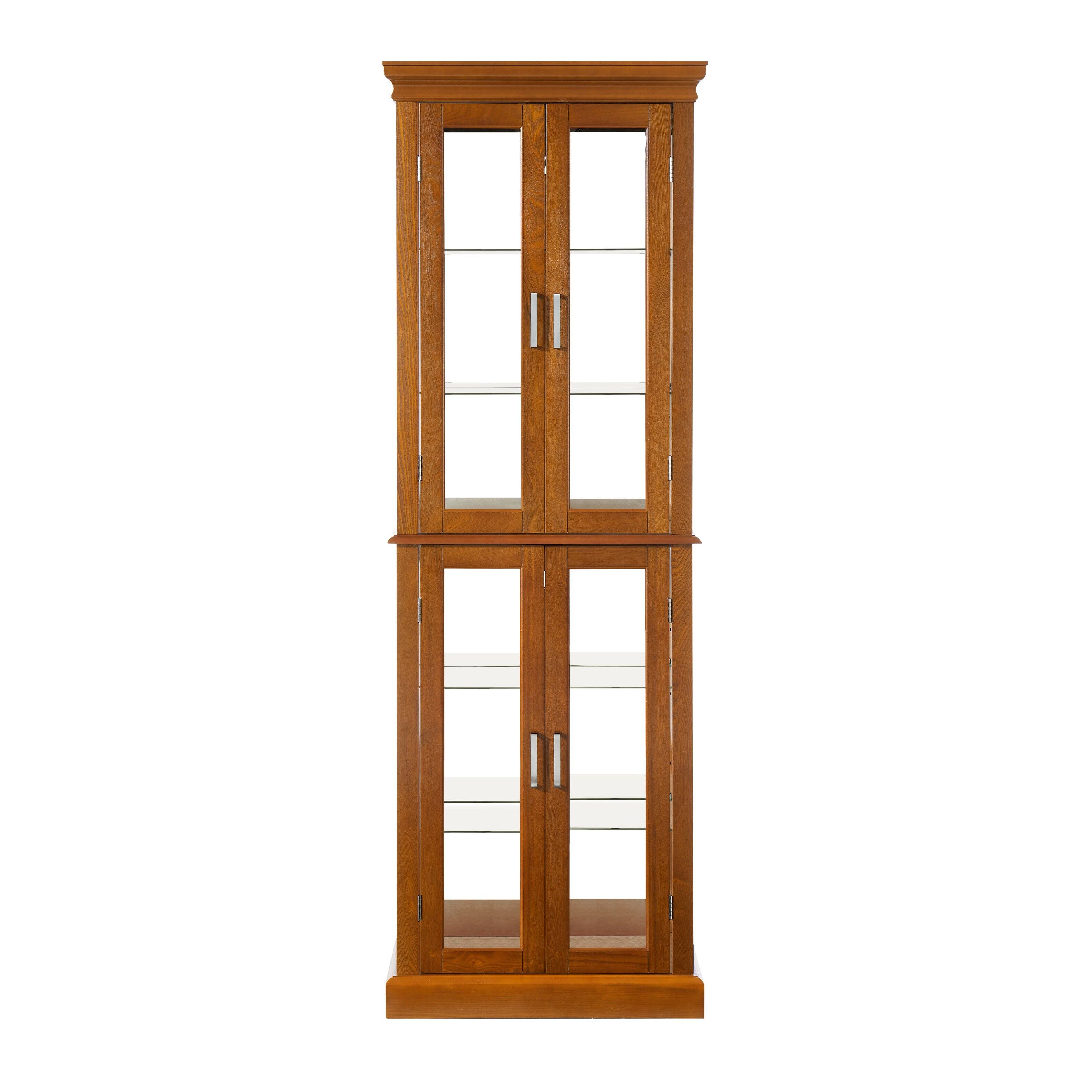 Alt View 2. APRILSOUL - Transitional Display Cabinet with Adjustable Shelves Internal Lighting and Mirrored Back Panel - Oak.