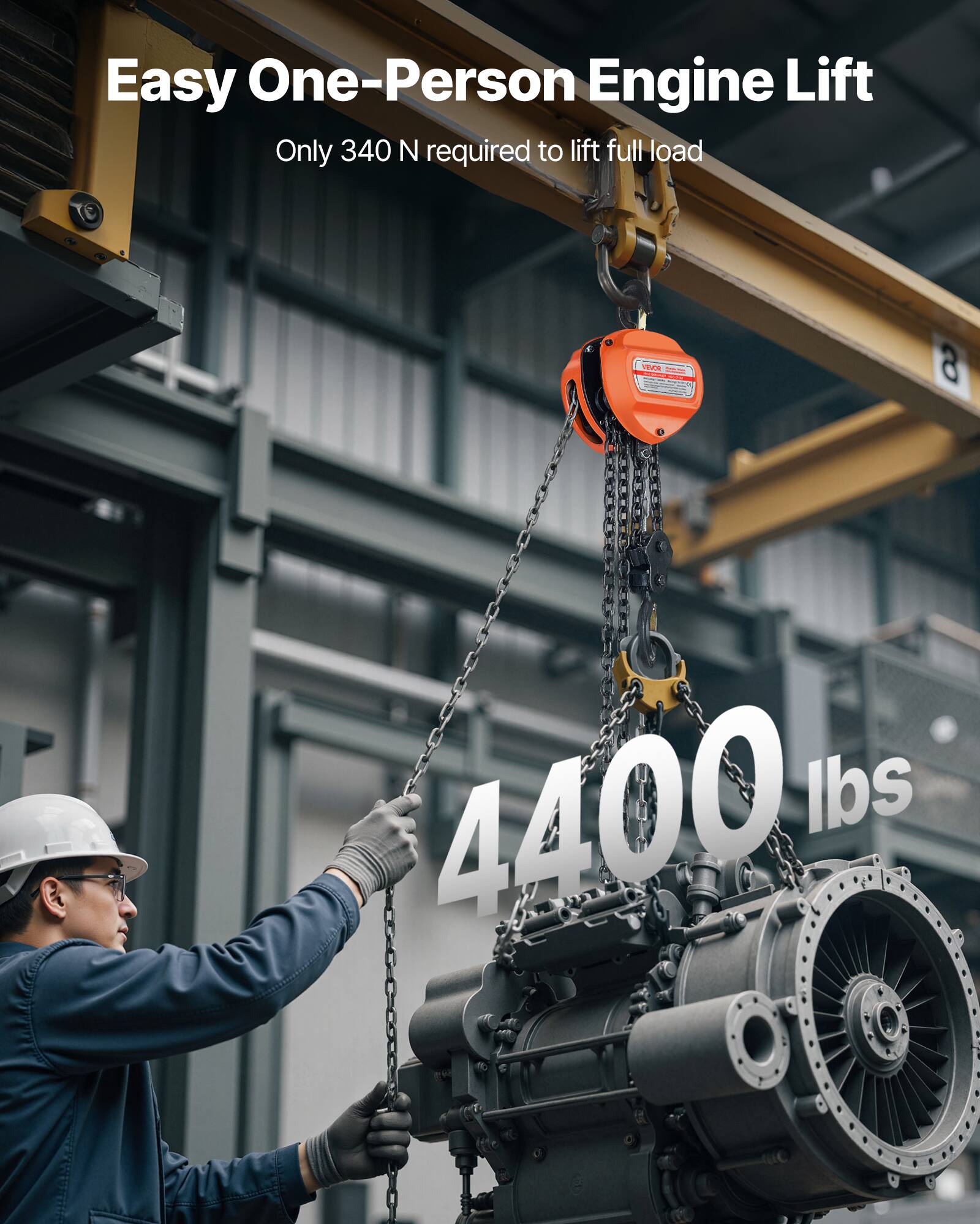 Easy One-Person Engine Lift  
Only 340 N required to lift full load  
4400 lbs