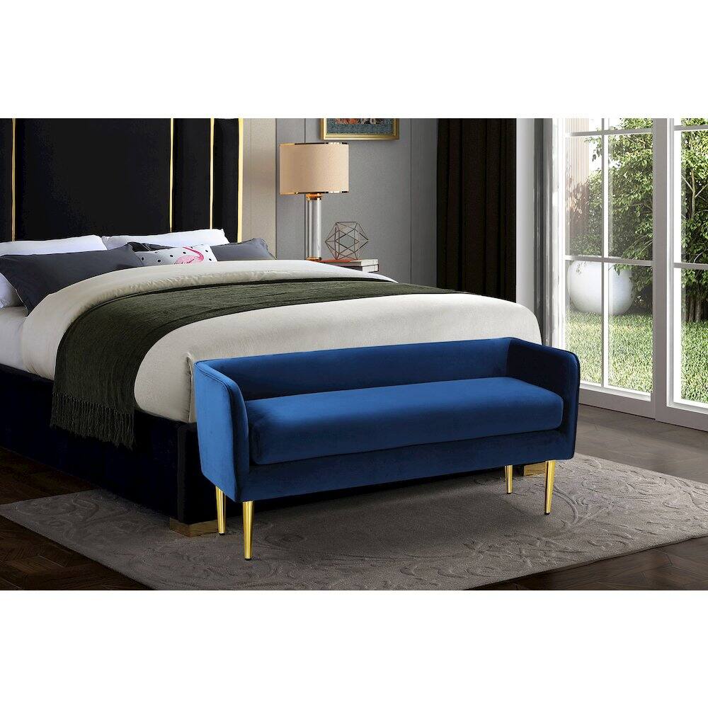 Alt View 1. Meridian Furniture - Audrey Navy Velvet Bench - Blue.
