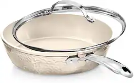 Gotham Steel - Hammered 10'' Ultra Ceramic Nonstick Fry Pan with Lid - Cream