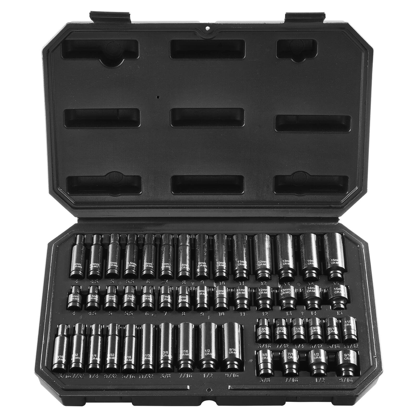 VEVOR - Drive Impact Socket Set 1/4" - 14 Piece Deep Socket Set Metric 4-15mm - 6 Point Cr-Mo Alloy Steel for Auto Repair - Black