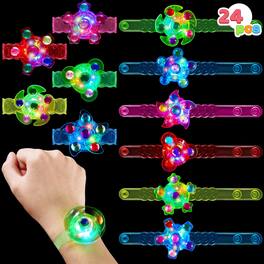 Joyfy - 24 Pack LED Light Up Fidget Spinner Bracelets, Glow in Dark Party Favors for Kids, School Goodie Bag Stuffers - Multicolor