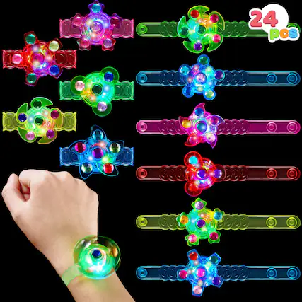 Front. Joyfy - 24 Pack LED Light Up Fidget Spinner Bracelets, Glow in Dark Party Favors for Kids, School Goodie Bag Stuffers - Multicolor.