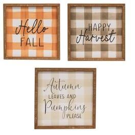 BreeBe - *Fall Gingham Wood Sign 3 Asstd - Multi