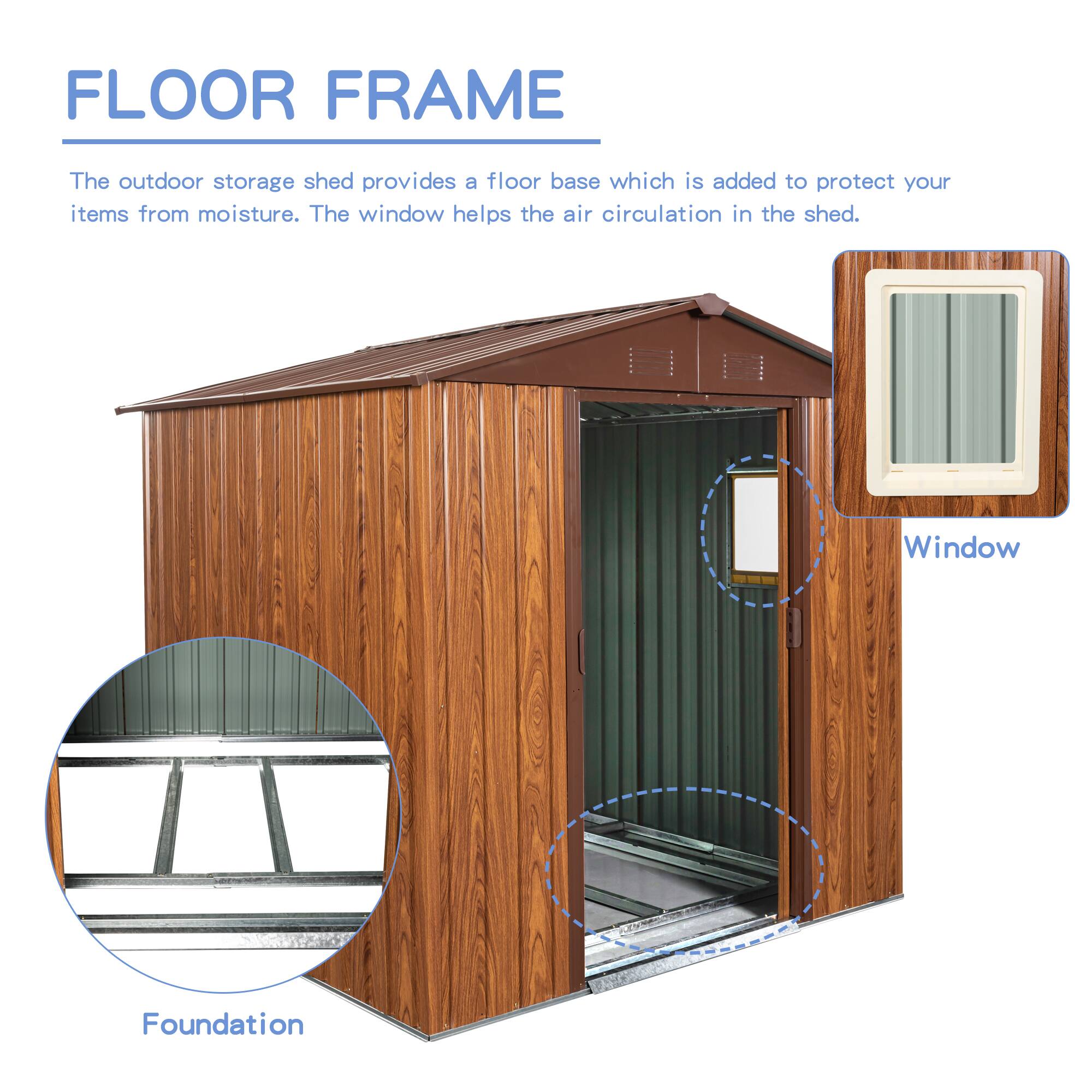 FLOOR FRAME

The outdoor storage shed provides a floor base which is added to protect your items from moisture. The window helps the air circulation in the shed.

Window  
Foundation