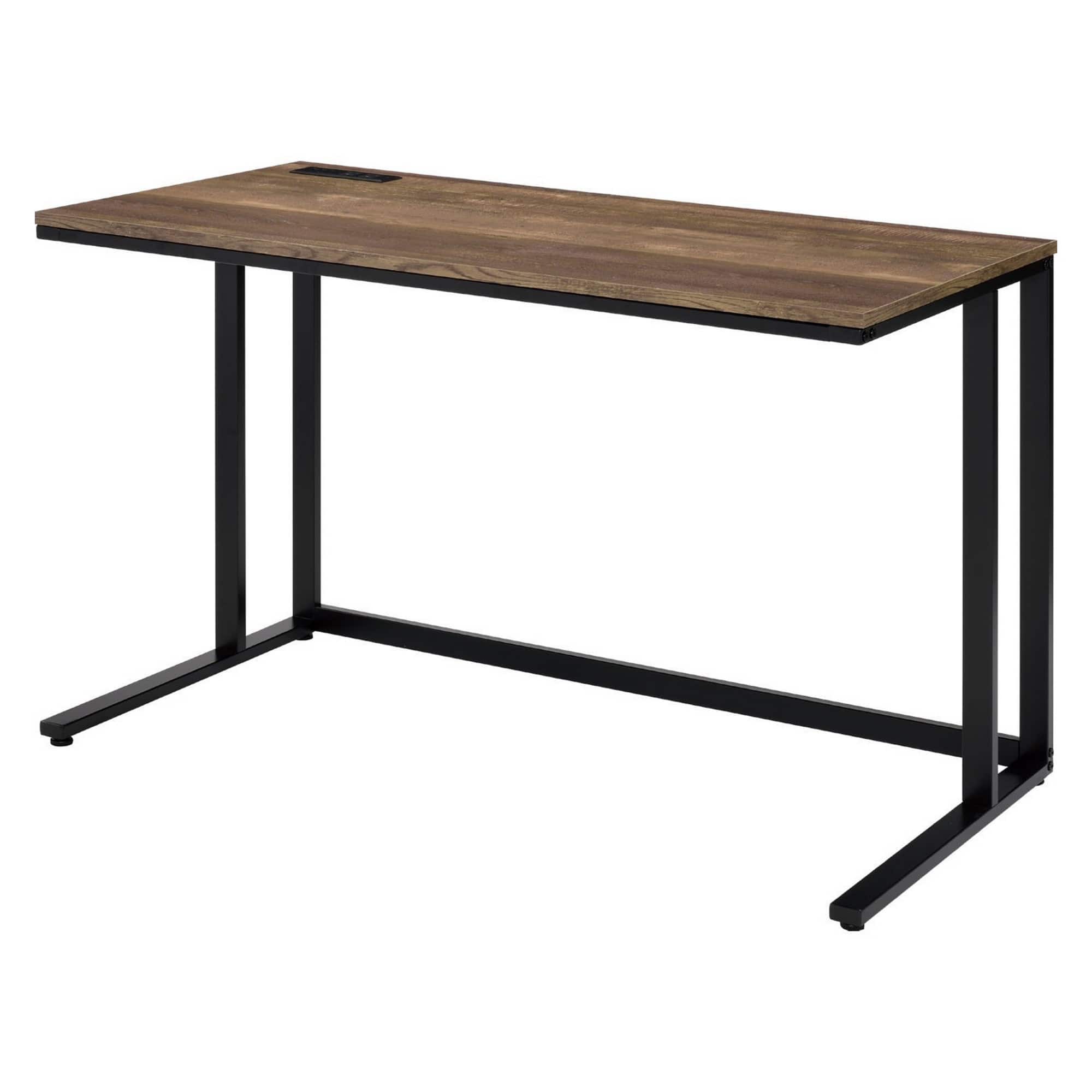 Manhattan Lane - Writing Desk with Wooden Top and Built in USB Port, Brown and Black - Black and Brown