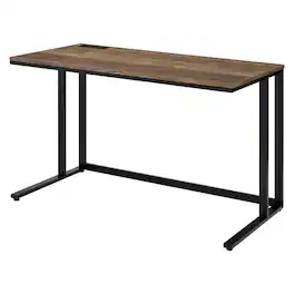 Manhattan Lane - Writing Desk with Wooden Top and Built in USB Port, Brown and Black - Black and Brown