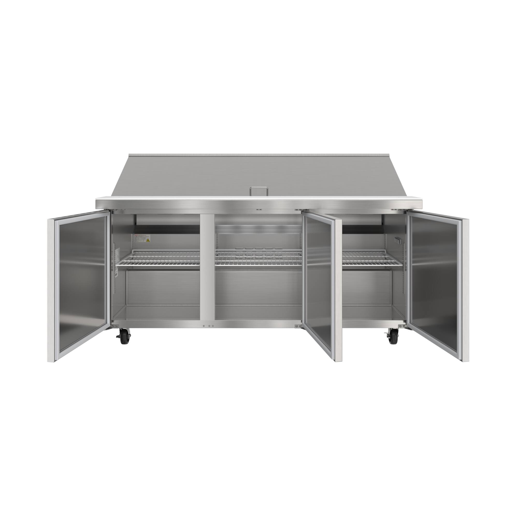 Alt View 4. Koolmore - 70 in. Commercial 3-Door Refrigerated Mega Salad and Sandwich Prep Table, 30 Pan Capacity and 22 Cu. Ft. of Storage - Stainless steel.