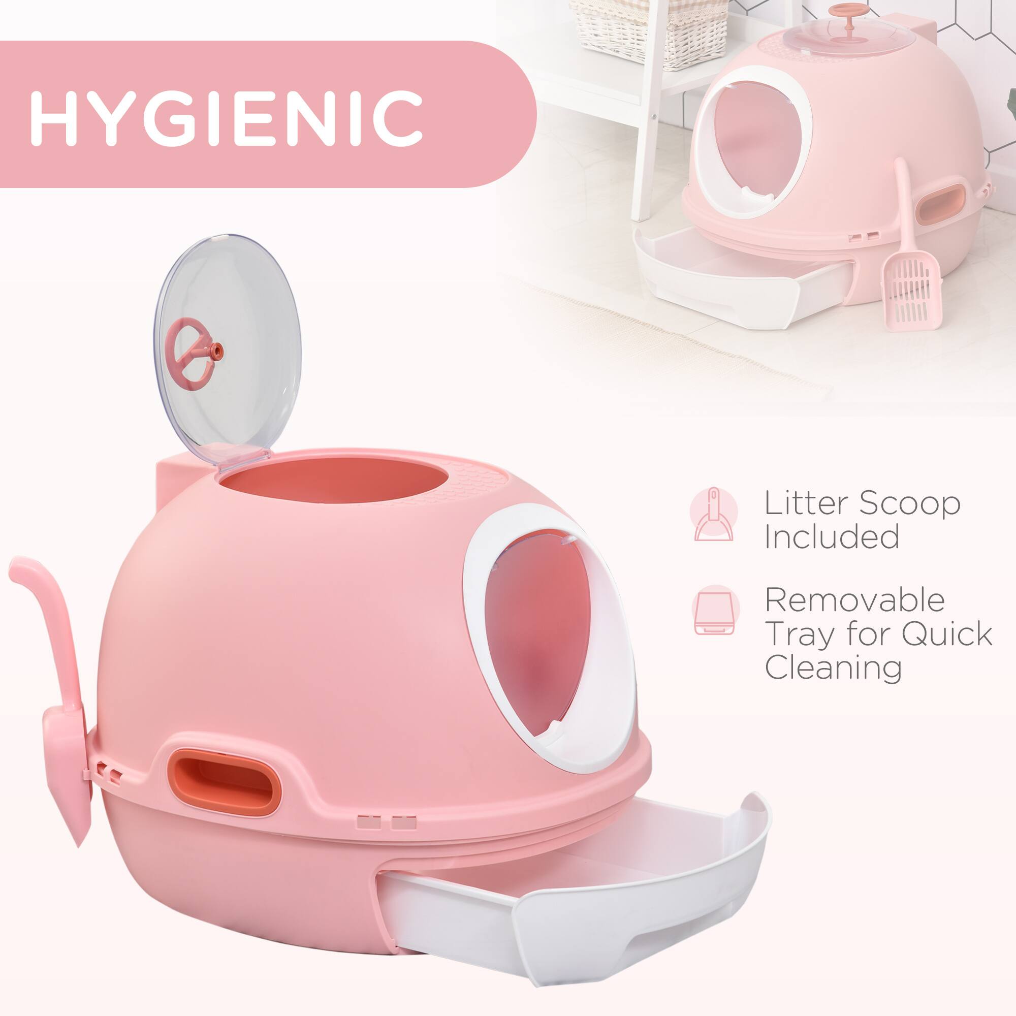 HYGIENIC

- Litter Scoop Included
- Removable Tray for Quick Cleaning