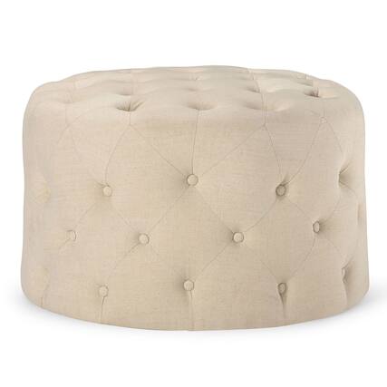 Front. Maven Lane - Maven Lane Marcy Traditional Round Ottoman in Taupe Fabric Upholstery - Taupe.