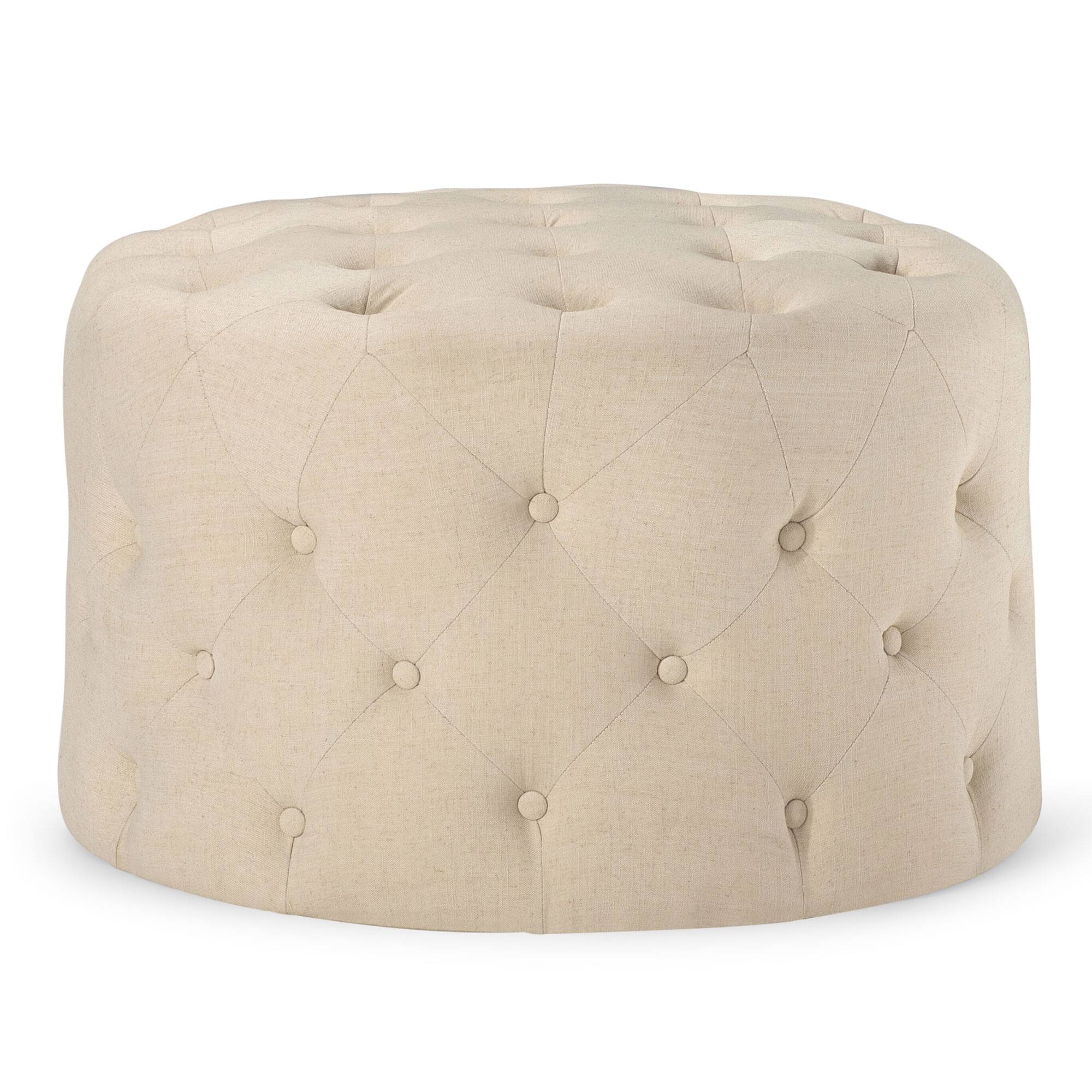 Front. Maven Lane - Maven Lane Marcy Traditional Round Ottoman in Taupe Fabric Upholstery - Taupe.