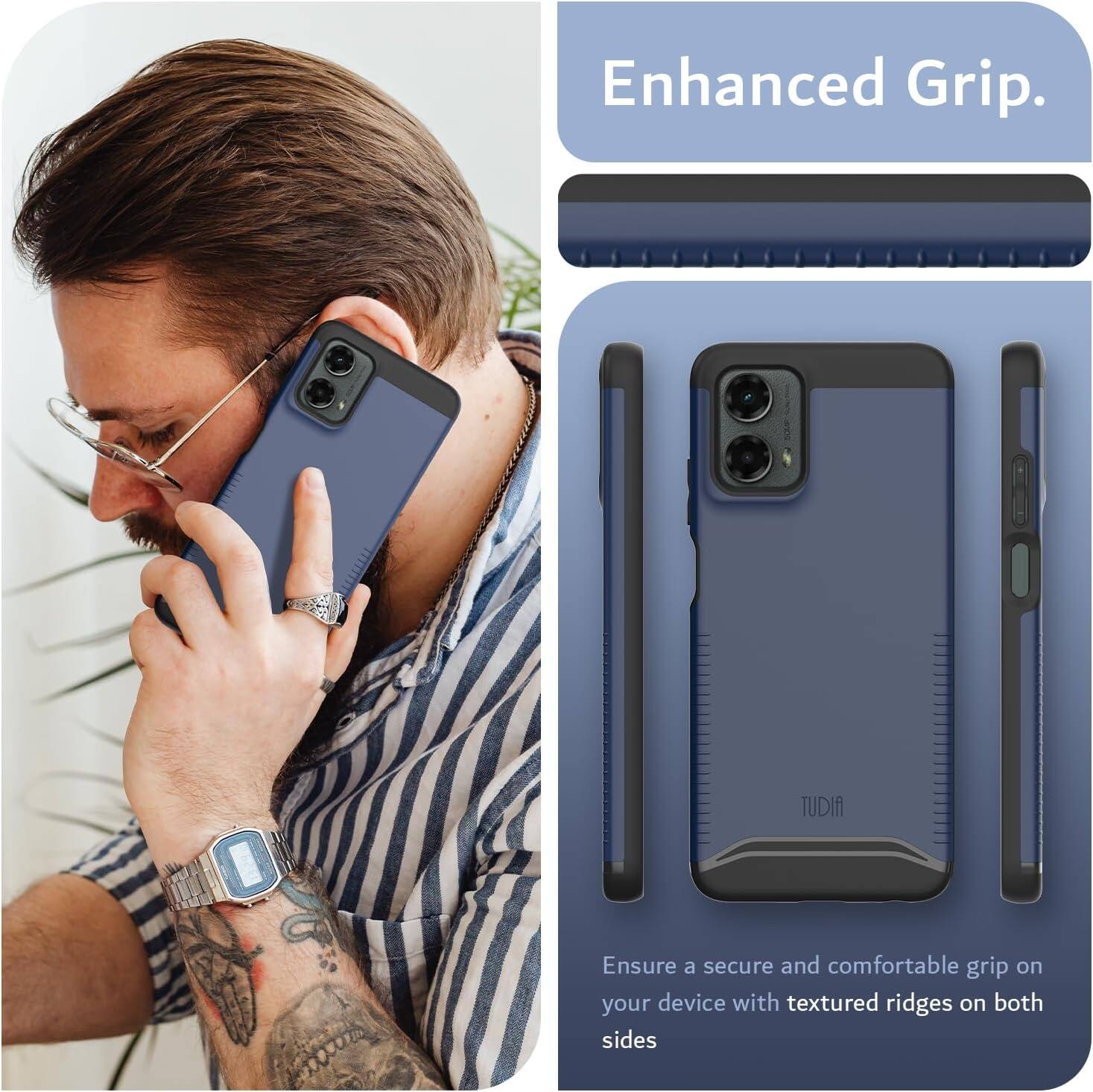 Enhanced Grip.

Ensure a secure and comfortable grip on your device with textured ridges on both sides.