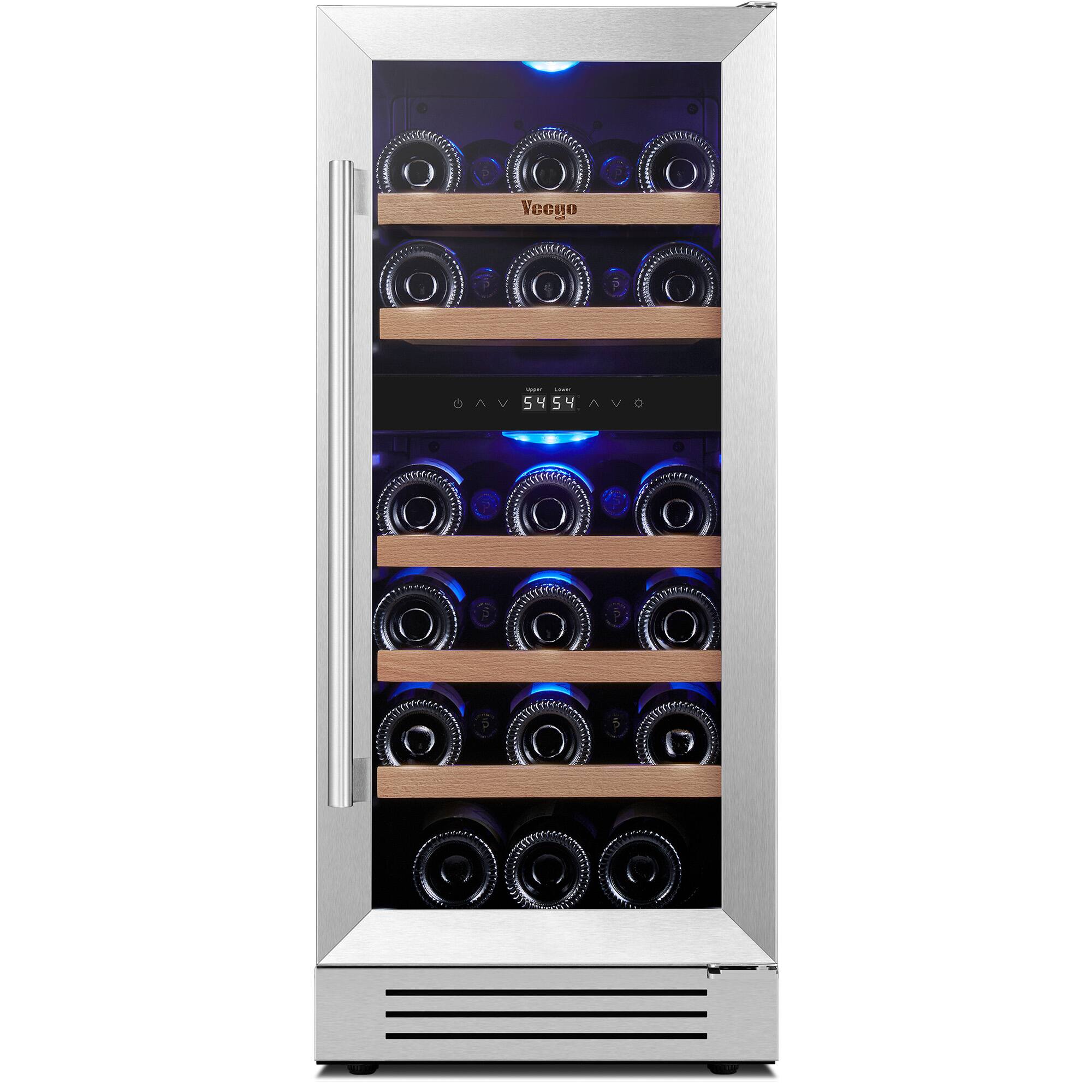 Angle. Yeego - 15 inch Wine Cooler Refrigerator Dual-zone 28-Bottle for Home Bar，Stainless Steel - Stainless Steel.