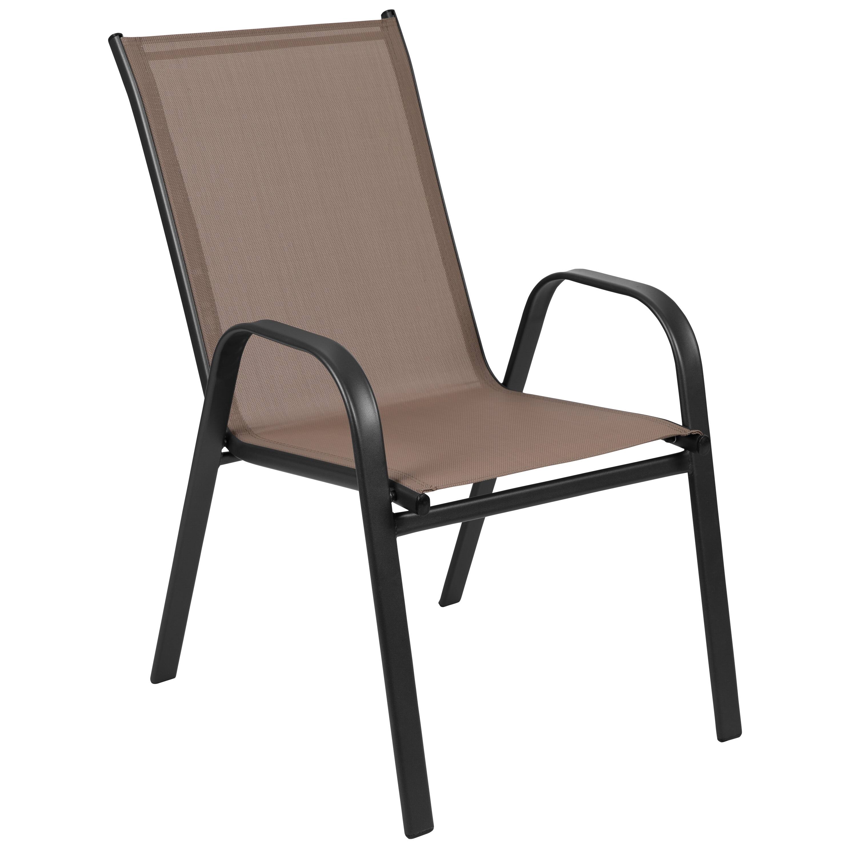 Alt View 7. Emma + Oliver - Bartlett 7 Piece Outdoor Dining Set with Tempered Glass Top Patio Table and 6 Flex Comfort Textilene Stacking Chairs - Brown.