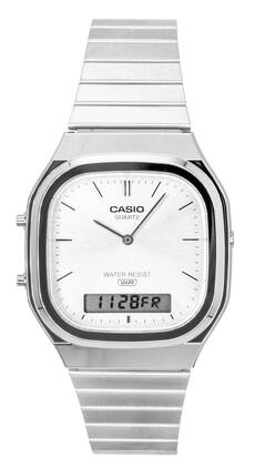 Casio - Vintage Analog Digital Stainless Steel Dial Quartz AQ-240E-7A Unisex Watch - Silver