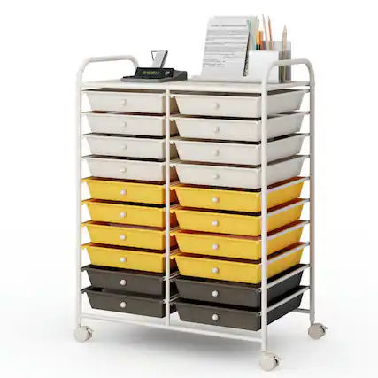 Front. Pefilos - 20 Drawers Storage Rolling Cart Studio Organizer-Yellow, Craft Organizers and Storage, Multipurpose Organizer Cart - Yellow.