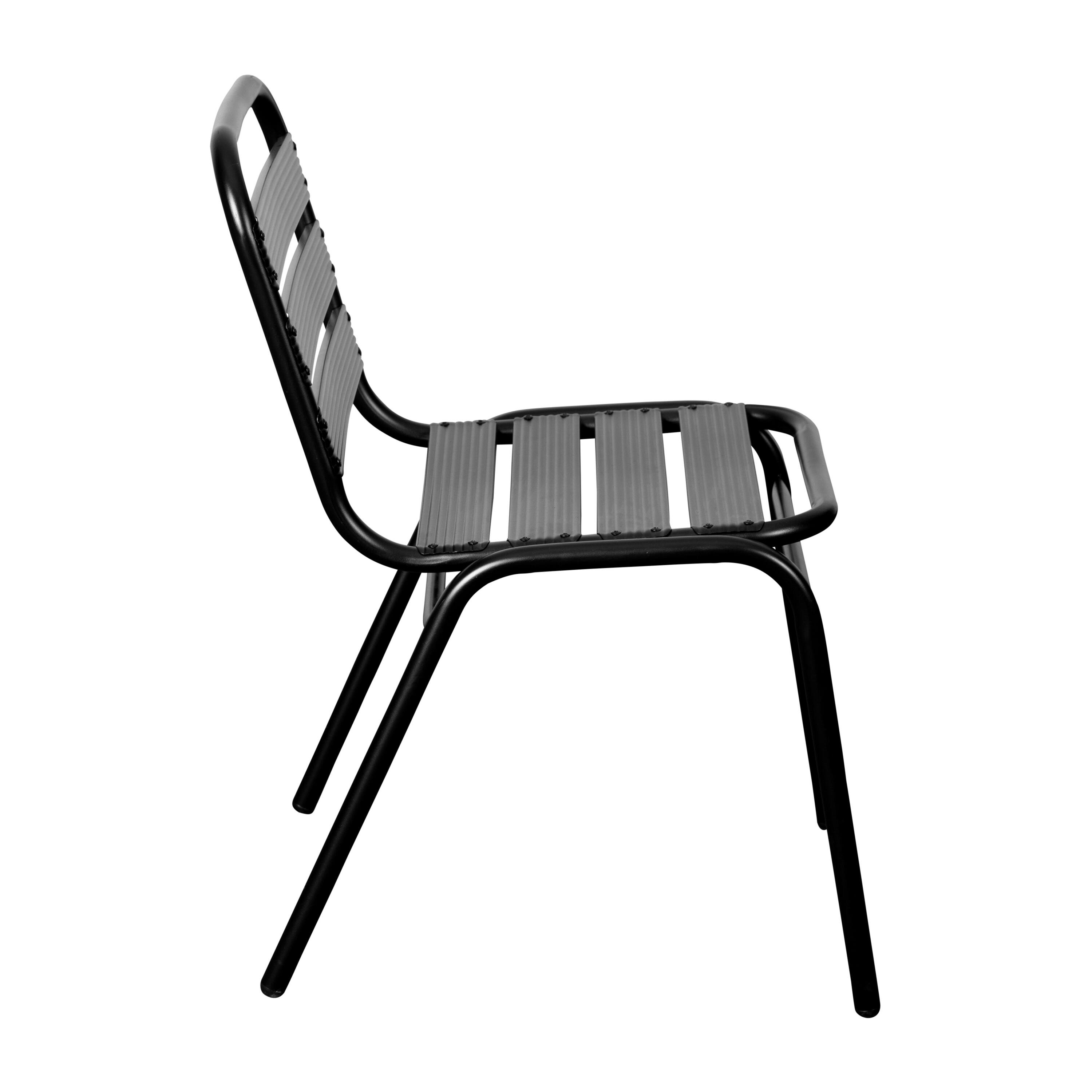 Alt View 8. Emma + Oliver - Metal Commercial Indoor-Outdoor Armless Restaurant Stack Chair with Triple Slat Back - Black.