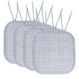 Sweet Home Collection - Aria Memory Foam Non-Slip 16" x 16" Chair Cushion Pad with Ties, 4-Pack - Silver/Blue