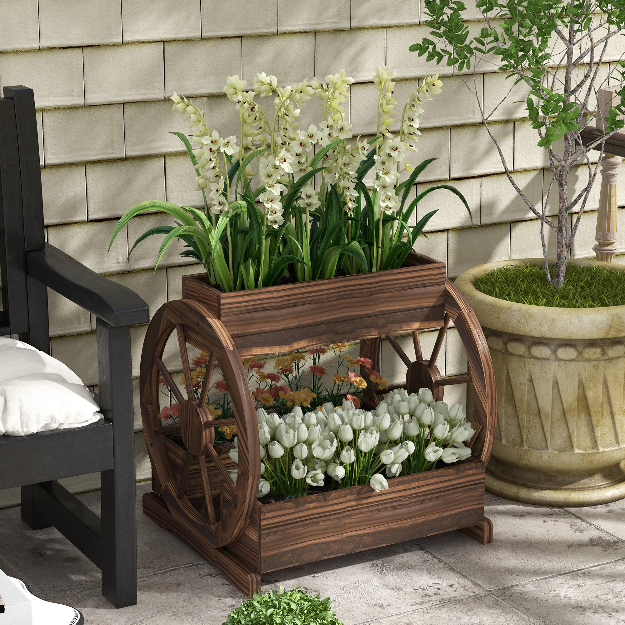 Alt View 1. Outsunny - Wagon Planter Box, 3-Tier Raised Garden Bed, for Vegetables Flowers Herbs - Carbonized.