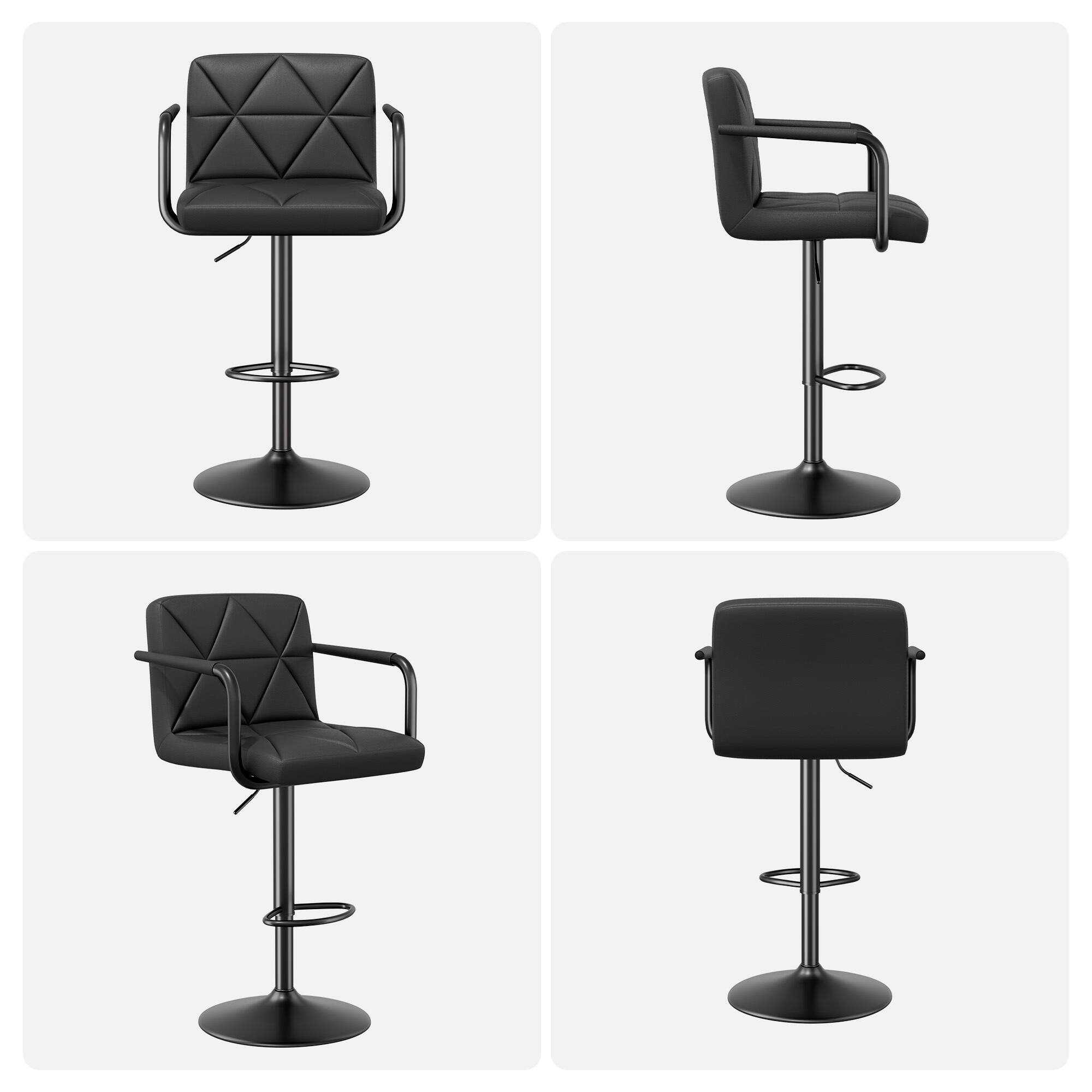 Alt View 5. HTUTWOO - PU Leather Bar Stools Set of 2, Swivel Counter Height Chairs, Airlift Barstools with Back and Arms for Kitchen, Pub - Black .