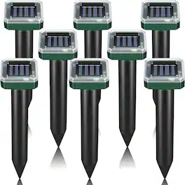 8 Pack Solar Ultrasonic Mole Repellent Stakes, Waterproof Sonic Spikes for Lawn Garden - for Gophers, Voles, Chipmunks