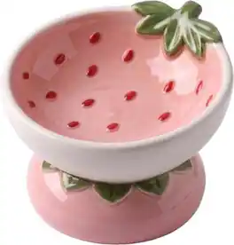 PawsPik - Strawberry Elevated Angled Ceramic Cat Bowl, Pink, 8-oz - Red
