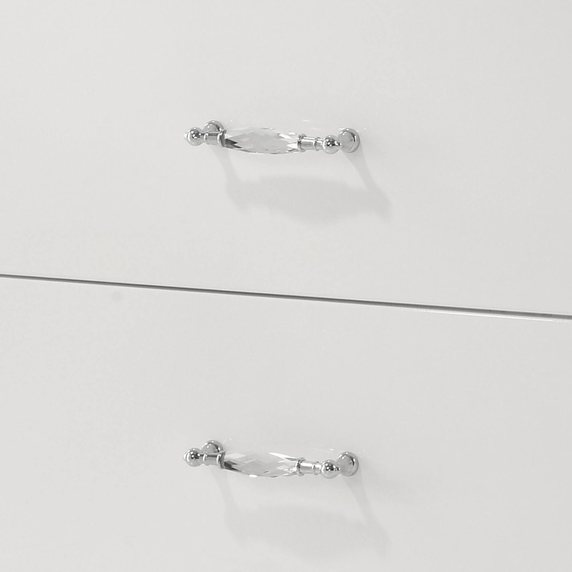 Alt View 1. Vaczon - Elegant 2-Drawer Bedroom Chest with Smooth Metal Glides and Acrylic Chrome Pulls - White.