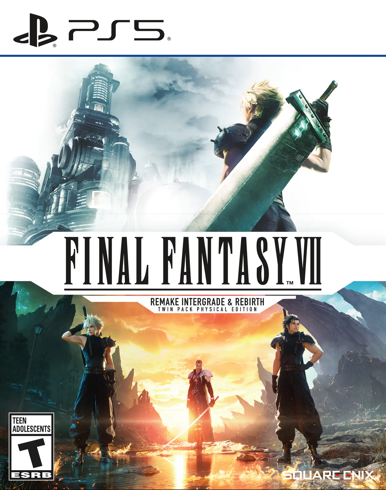 PS5
FINAL FANTASY VII
REMAKE INTERGRADE & REBIRTH
TWIN PACK PHYSICAL EDITION
TEEN ADOLESCENTS
T ESRB
SQUARE ENIX - T (Teen 13+)