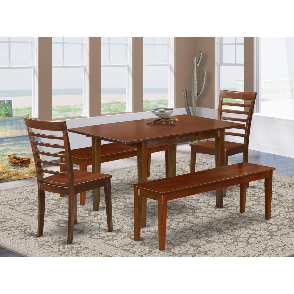 Alt View 2. East West Furniture - 5 Pc Kitchen Table set - plus 2 Chairs for Dining room and 2 Benches - Mahogany.
