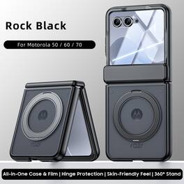 Dteck - Rugged Case for Motorola Razr (2026) with Kickstand, Matte Magnetic Shockproof Hinge Cover Built-in Clear/Privacy Film - Black