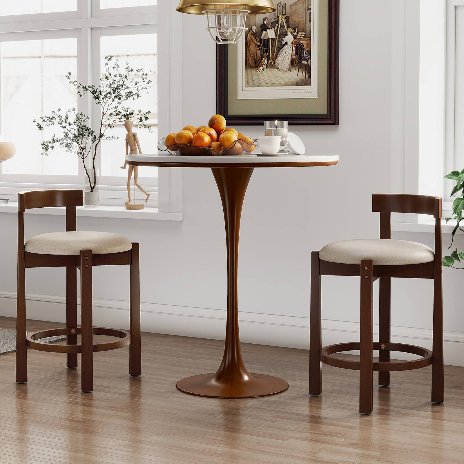 Alt View 1. Gymax - Gymax 24'' Counter Height Bar Stools Set of 2 w/Backrests & Footrests for Kitchen - Beige.