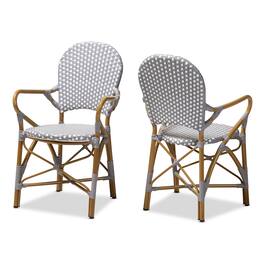 Baxton Studio - Set of 2 Seva Classic French Indoor and Outdoor and Red Bamboo Style Stackable Bistro Dining Chairs - Gray/White