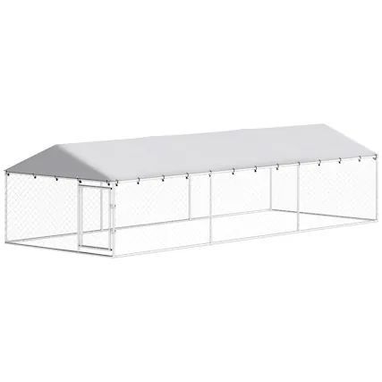 Front. Pawhut - x 7.5' x 5' Dog Kennel Outdoor for Large Dogs with Waterproof Roof - Silver.