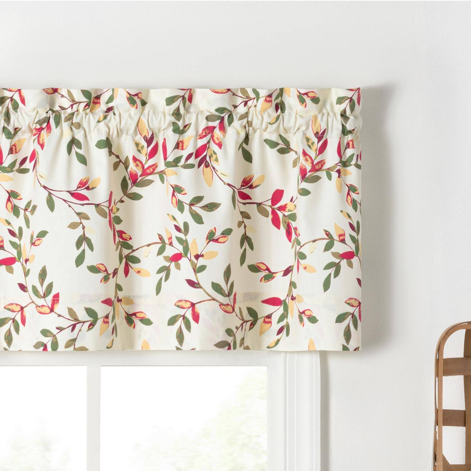 Left. Ellis Curtain - Ellis Vintage Stylish Medium Scale Printed Vine Pattern 1.5" Rod Pocket Tailored Valance for Windows 58"x15" Pecan - Pecan.
