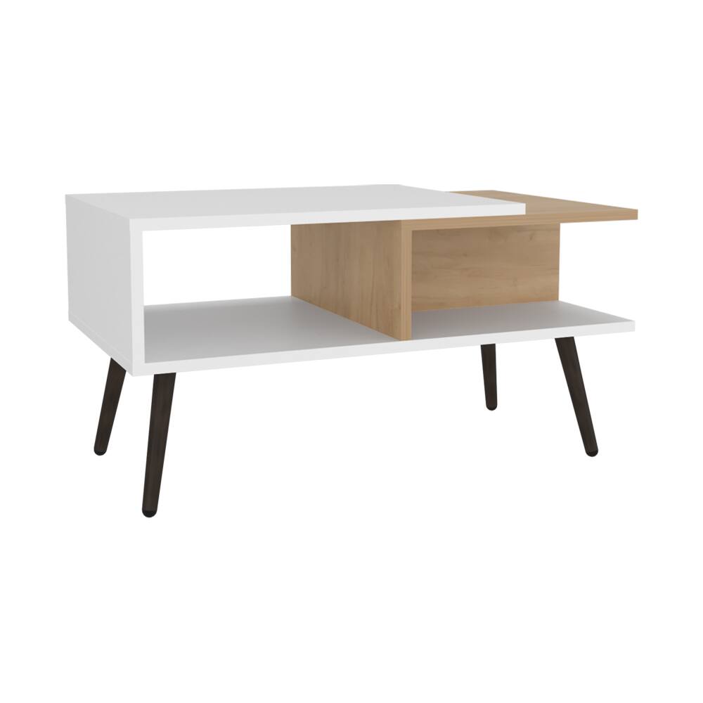 Alt View 1. TuHome - Aranjuez 29" Wide Coffee Table With Three Shelves, Rectangular, Living Room - Natural Oak - White - Black.