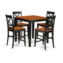 East West Furniture - 5 Pcpub Table set-pub Table and 4 counter height Chairs - Black & Cherry