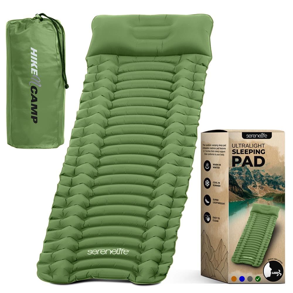SereneLife - Sleeping Pad with Pillow for Camping - Compact Sleeping Mat with Fast Inflation - Olive Green price history on PriceWatchPro