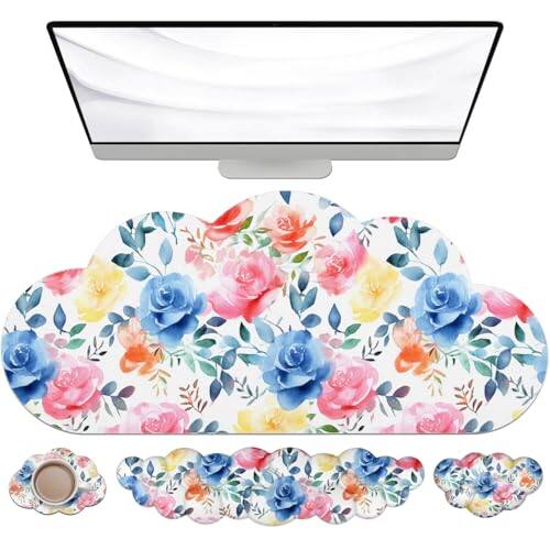 Earthley Blooms - Large Cloud Mouse Pad Waterproof With Wrist And Set Computer Desk Support Mousepad For 35.. Rainbow - 05Colored Rose