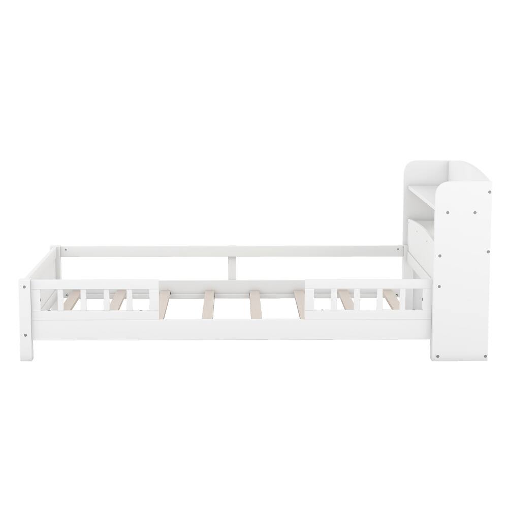 Alt View 10. Loheer - Loheer Twin Size Platform Bed, Wood Twin Bed with Built-in LED Light, Storage Headboard and Guardrail, White - White.