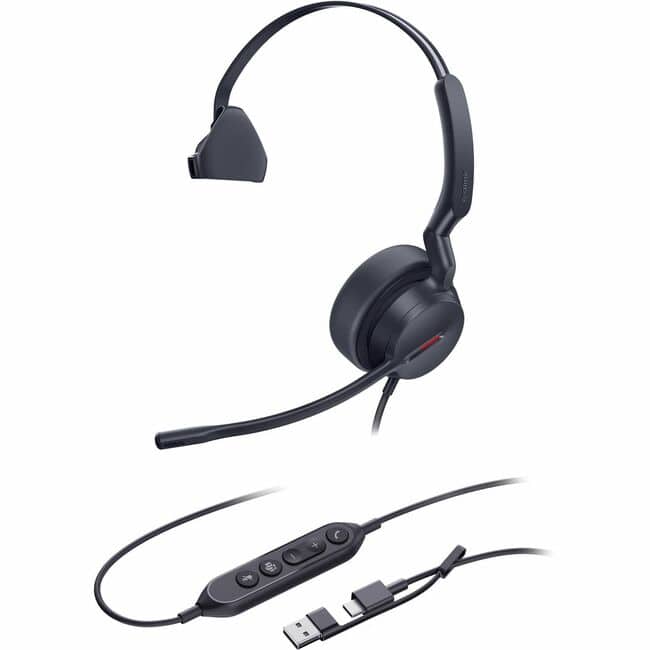 Yealink - UH44 Headset - Microsoft Teams Certification - Mono - USB Type C - Wired - 20 Hz to 20 kHz - Over-the-head - Red