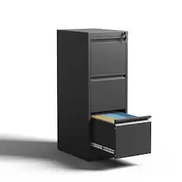 Chateau Abodes - 3 Drawer File Cabinet with Lock, Metal Vertical Filing Storage for A4 Legal/Letter Size - Black