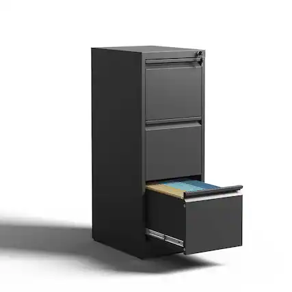 Front. Chateau Abodes - 3 Drawer File Cabinet with Lock, Metal Vertical Filing Storage for A4 Legal/Letter Size - Black.
