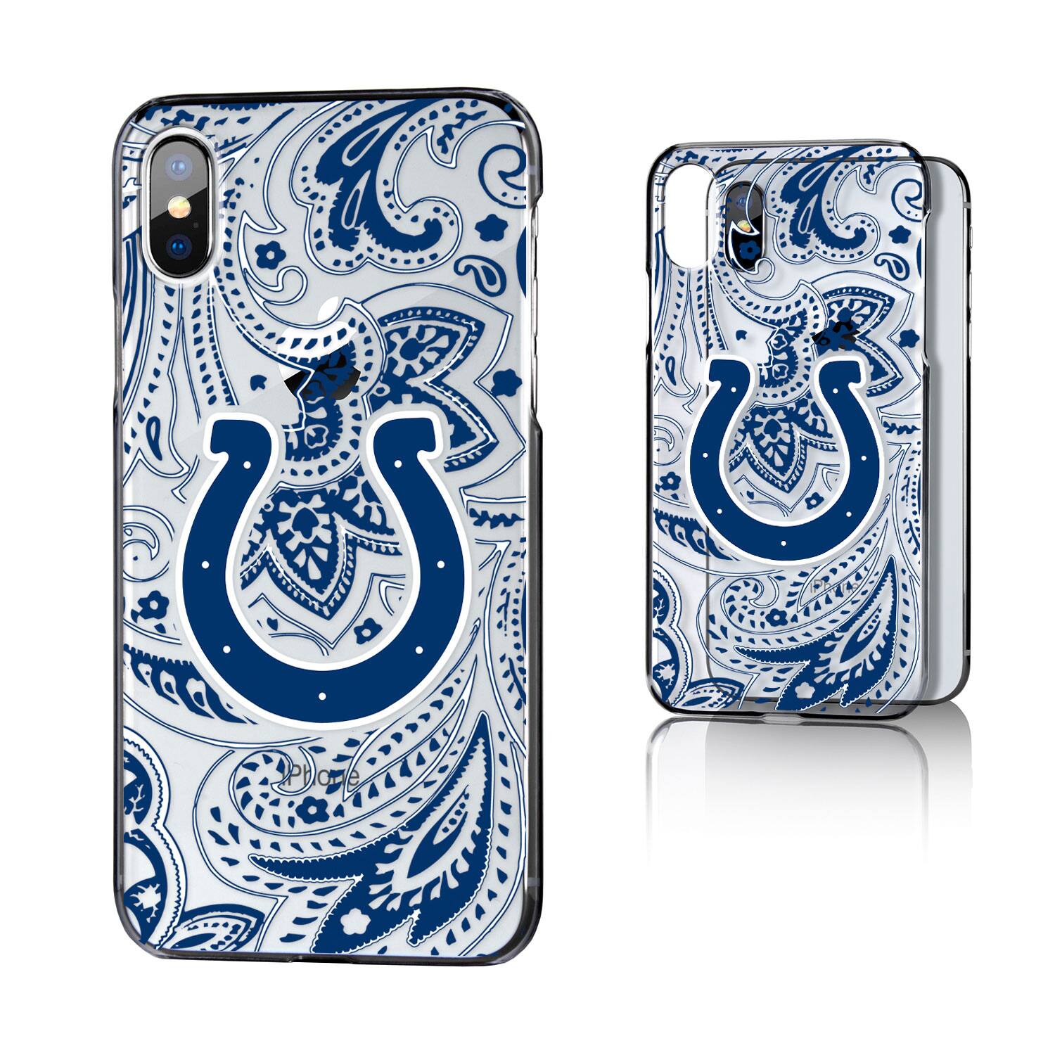 Alt View 2. Keyscaper - Indianapolis Colts iPhone Clear Paisley Design Case - 14 Pro - Multicolor.