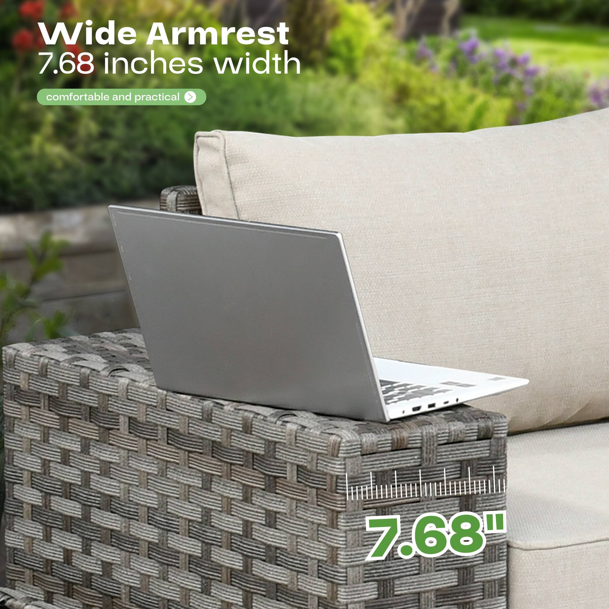 Wide Armrest  
7.68 inches width  
comfortable and practical  

7.68"