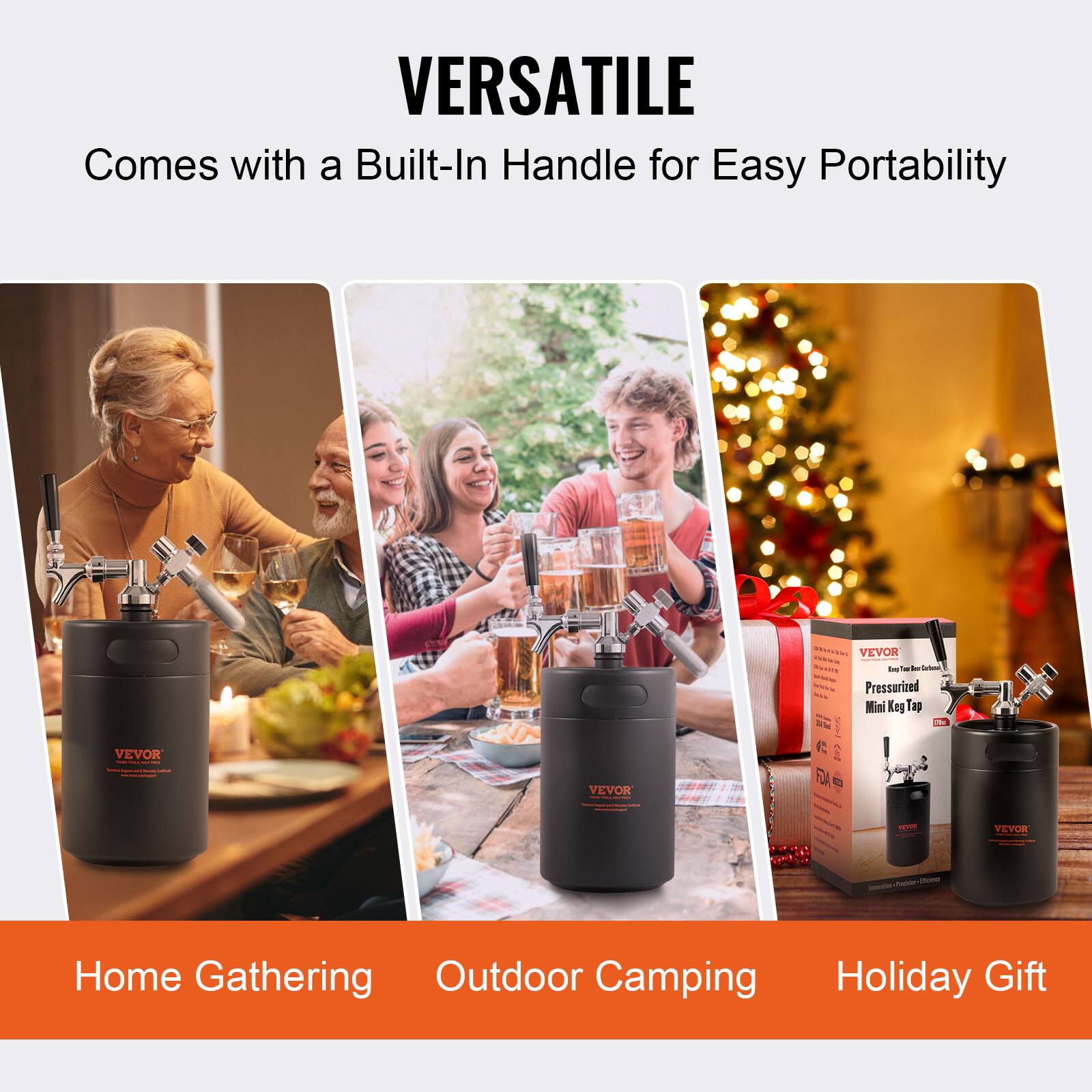VERSATILE  
Comes with a Built-In Handle for Easy Portability  

Home Gathering  
Outdoor Camping  
Holiday Gift