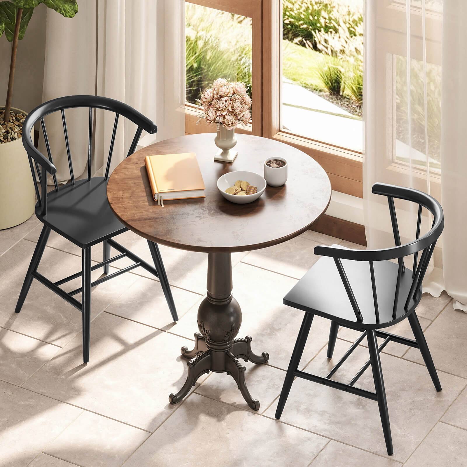Alt View 1. Costway - Costway Windsor Dining Chair Set of 4 w/Rubber Wood Frame Curved Spindle Back & Armrest - Black.