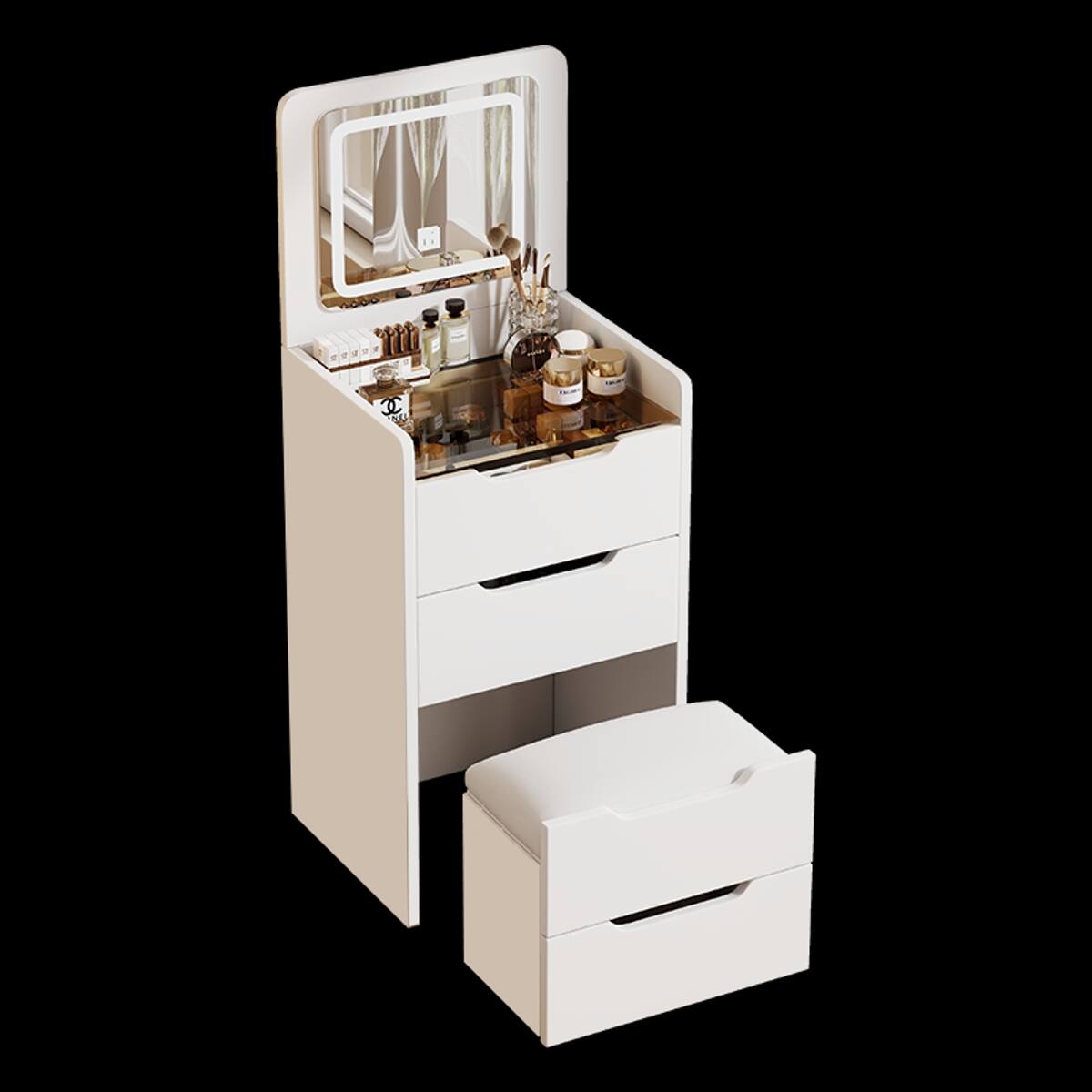 Alt View 4. Loheer - Loheer White Makeup Vanity Desk with Flip Top Mirror and Glass Desktop - White.