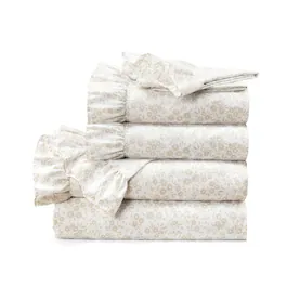 SlickBlue - Soft Polyester Sheet Set with Floral Ruffle, 6 Pieces for Bed - Tan